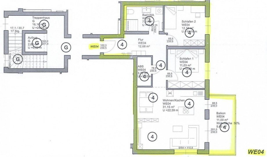 Grundriss WE4 Etagenwohnung Bad Orb