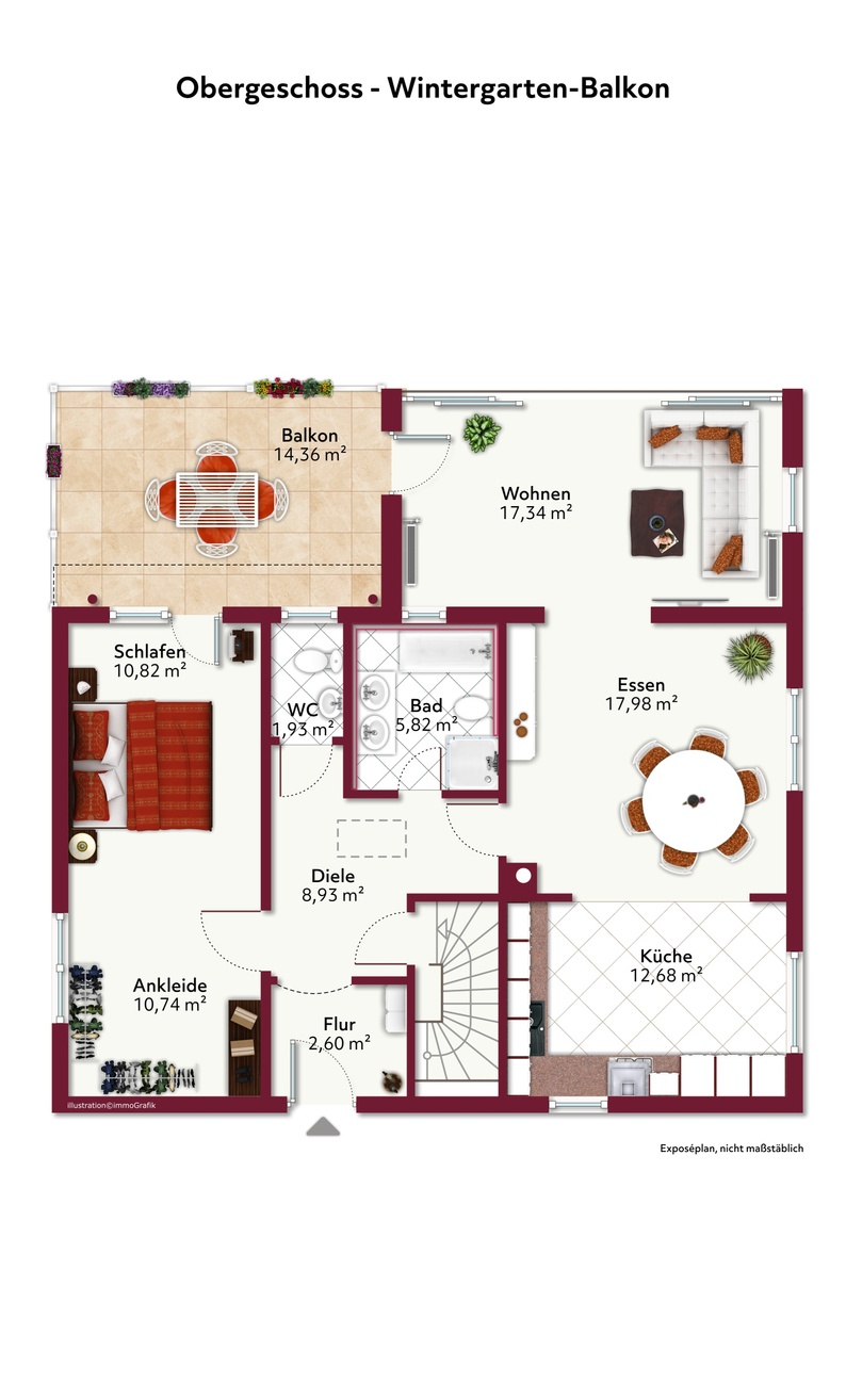 Obergeschoss-M�blierungsvorschlag Einfamilienhaus Jossgrund-Lettgenbrunn