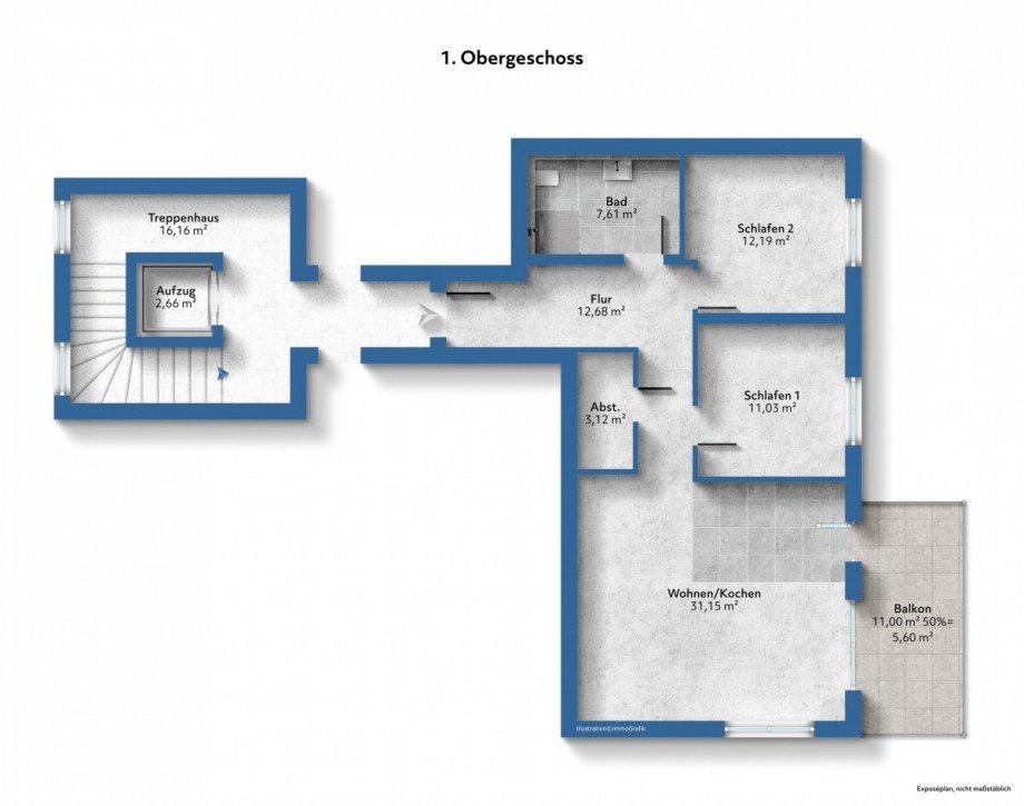Grundriss WE4 unm�bliert Etagenwohnung Bad Orb