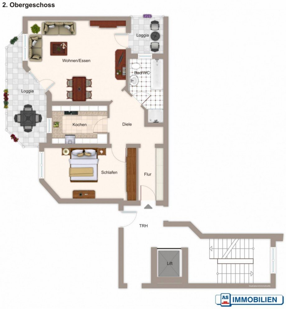 Grundriss-M�blierungsvorschlag Etagenwohnung Bad Orb