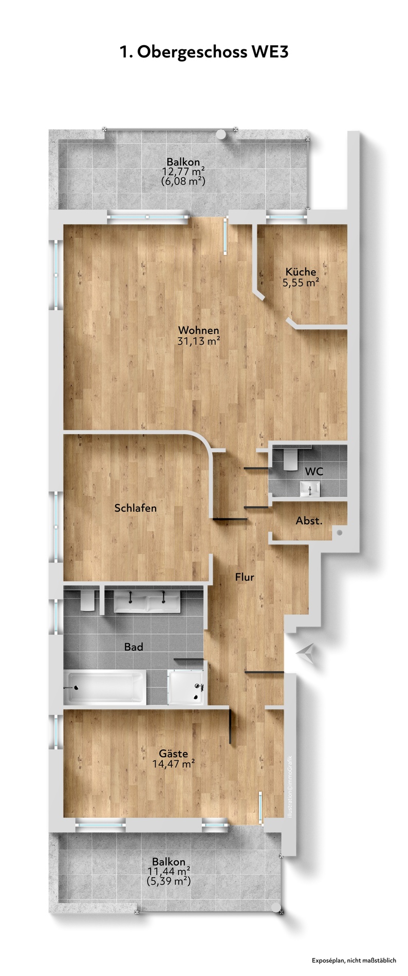 Grundriss unm�bliert Etagenwohnung Bad Orb